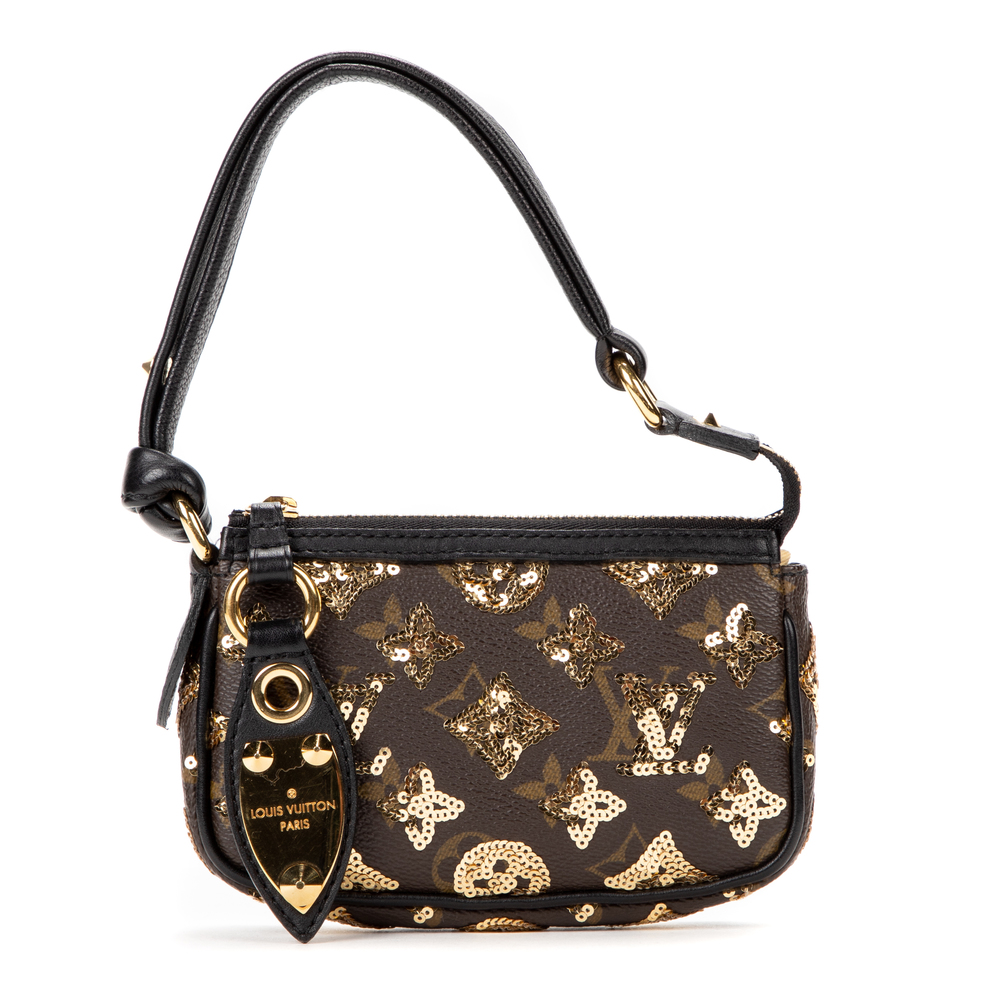 Louis Vuitton Brown and Gold Sequin Monogram Mini Pochette